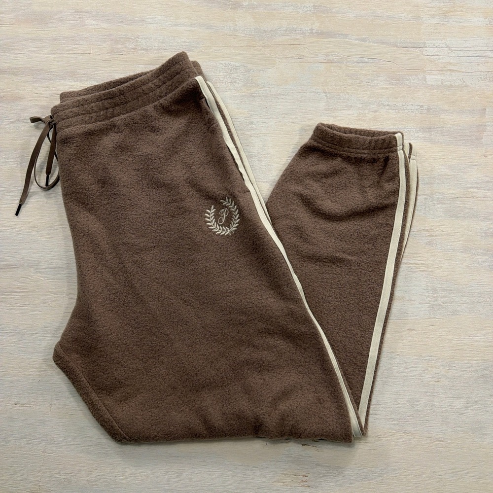 Pink Victoria's Secret Joggers XL Sherpa Fleece Side Stripe Brown Womens NEW